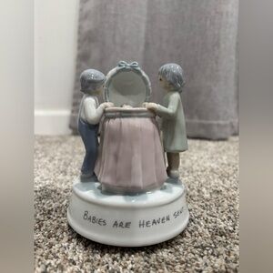 Working Vintage "Babies are Heaven Sent" music box figurine by Flavia Weedn